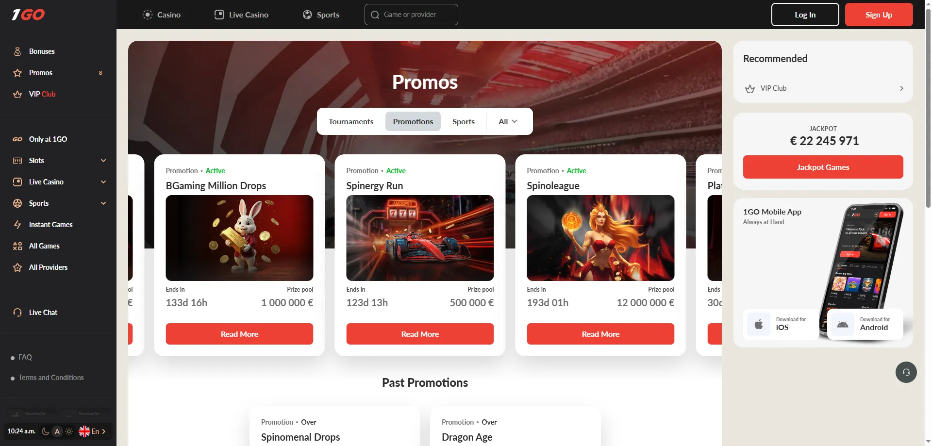 1GO Casino promo code entry — activate bonus codes step by step