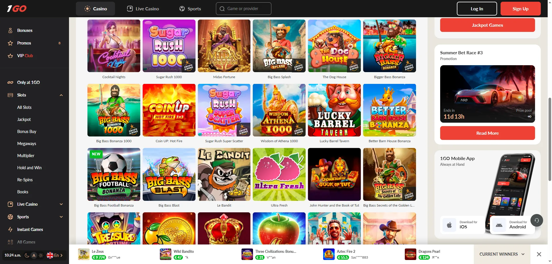 Browse 11000+ slot games at 1GO Casino online